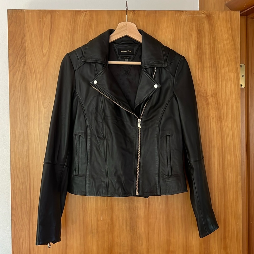 Black Leather Zip Moto Jacket Women’s Size Small by Massimo Dutti NWOT